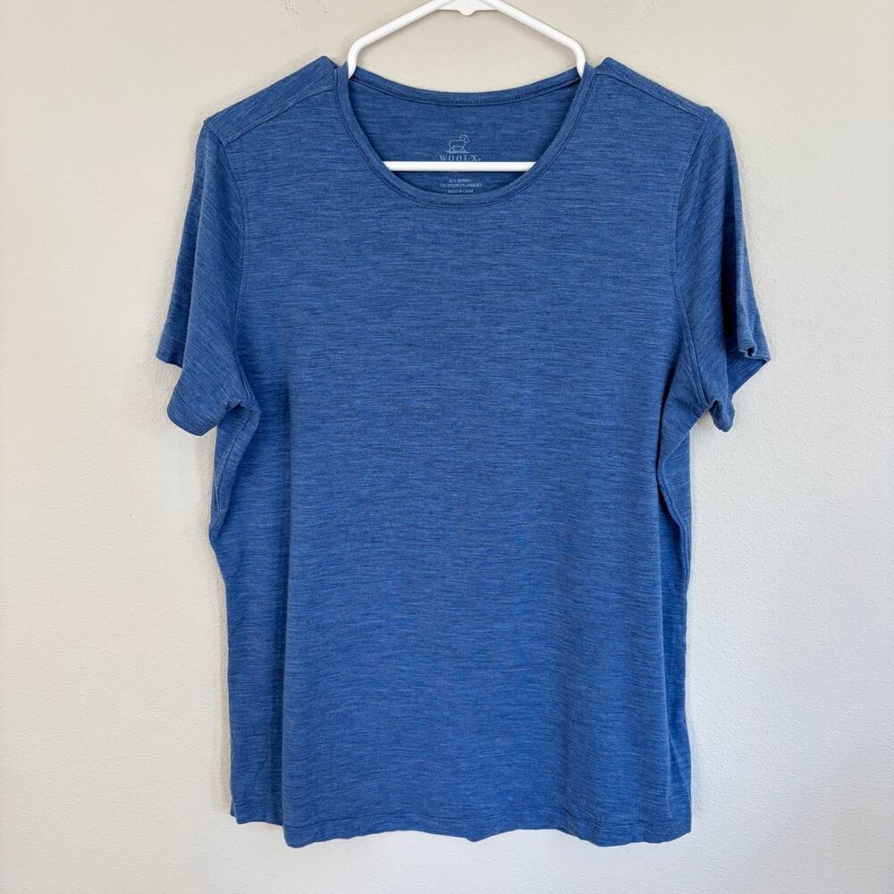 WOOLX Crew Neck Blue Heathered Short Sleeve Tee (M) Womens